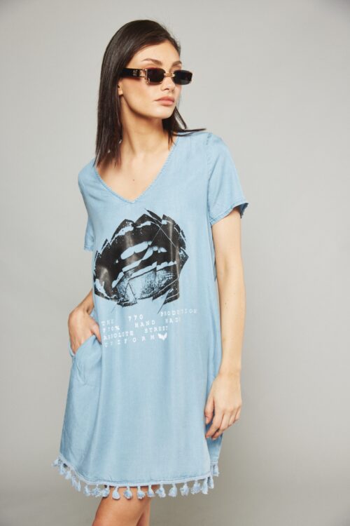 Blue Denim Mini  Dress LIPS