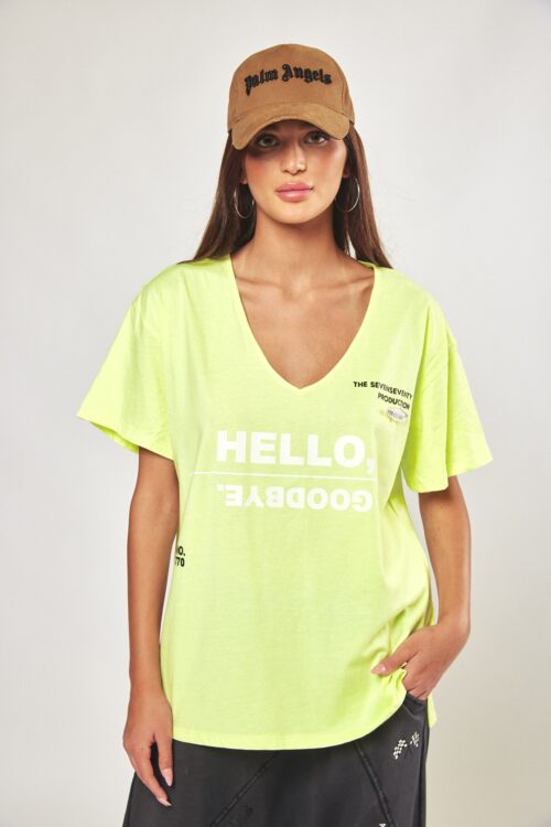  Designed Neon Yellow T- Shirt  HELLO