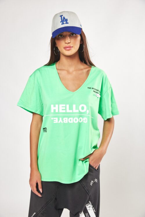 Designed Neon Green T- Shirt  HELLO