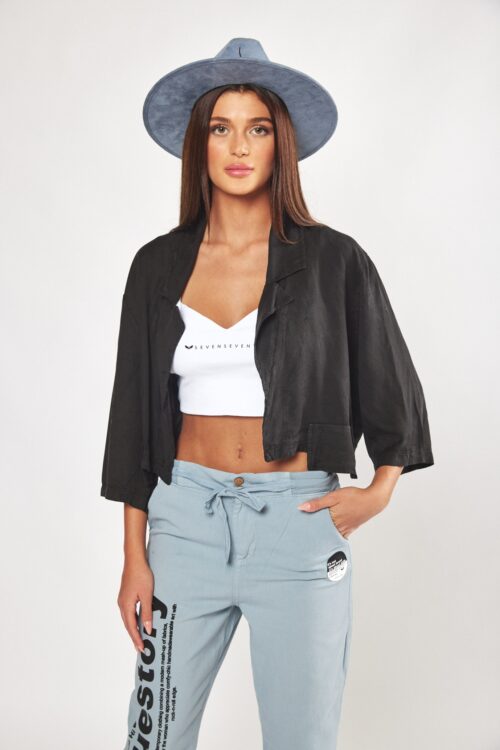 Black Unique Design Short Cut Opened Jacket  SEVEN