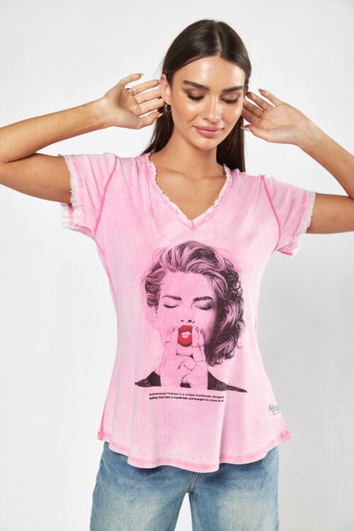  Washed Pink Color Vintage Look Designed  T- Shirt  ATTITUDE