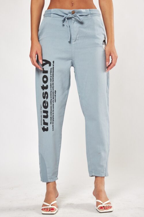 Designed Light Blue Cotton Denim Pants  STORY