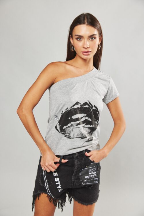 One Sleeve Grey Top LIPS