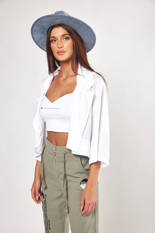White Unique Design Short Cut Opened Jacket  SEVEN