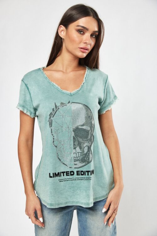  Washed Green Color Vintage Look Designed  T- Shirt  SKULL