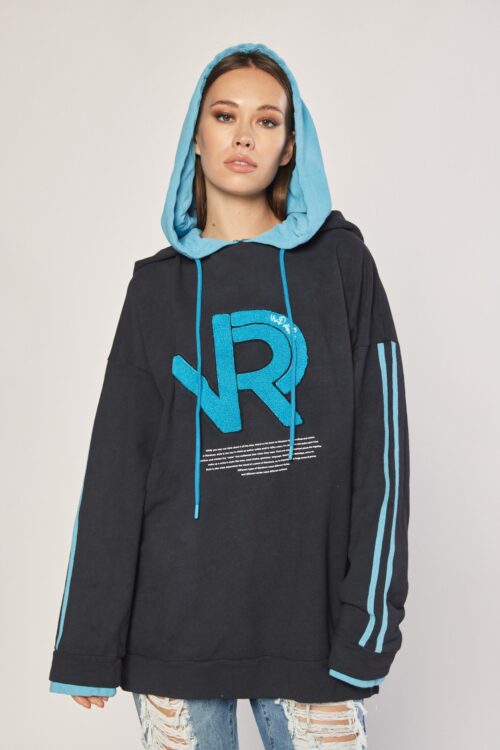 Black  Hooded  Long Sleeves Pullover Top SEVEN