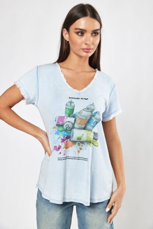  Washed Light Blue Color Vintage Look Designed  T- Shirt  COLORS