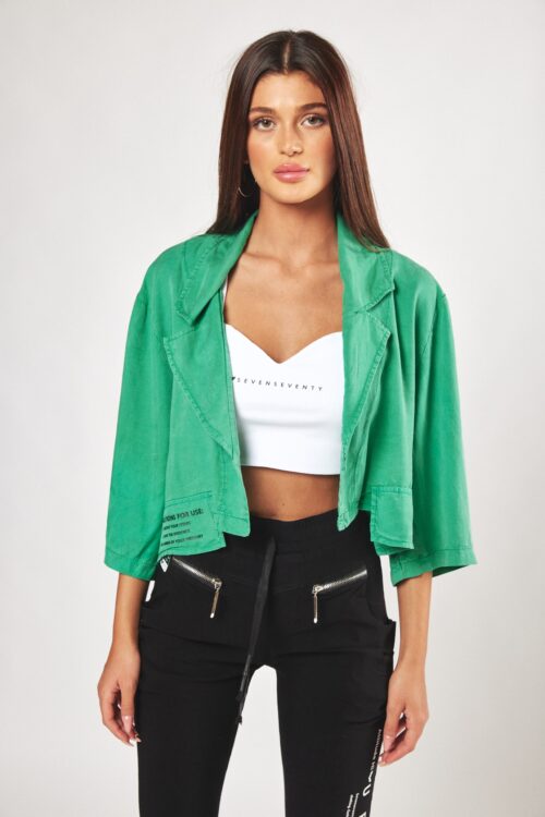 Green Unique Design Short Cut Opened Jacket  SEVEN