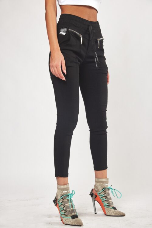 Stretchy Black Zippers  Jogger Pants URBAN