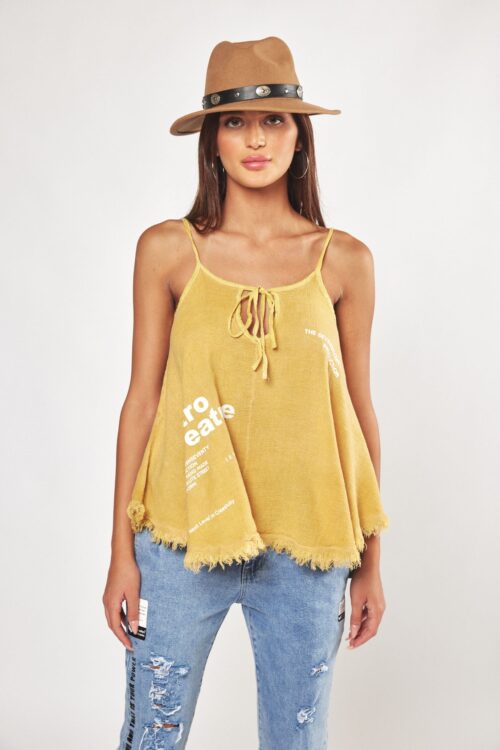  Washed Mustard Color Designed  Tank  RETRO