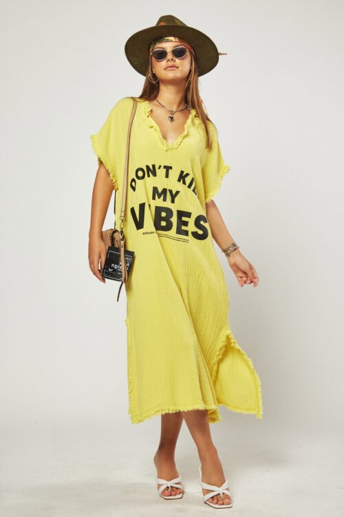 Yellow Cotton Wide Cut Midi Dress VIBES