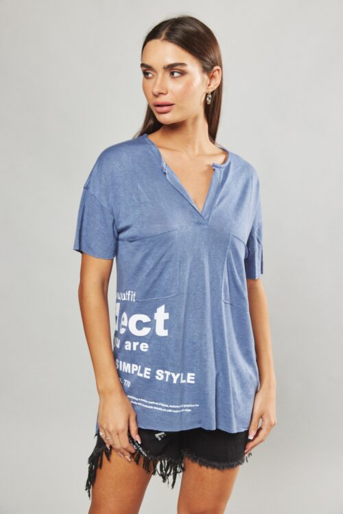 Designed Wide Blue Pocket  T- Shirt  REFLECT