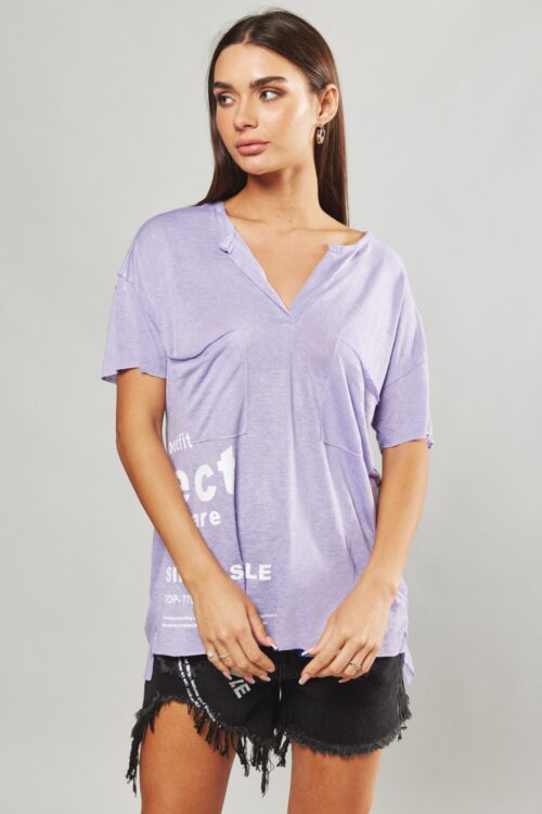 Designed Wide Purple Pocket  T- Shirt  REFLECT