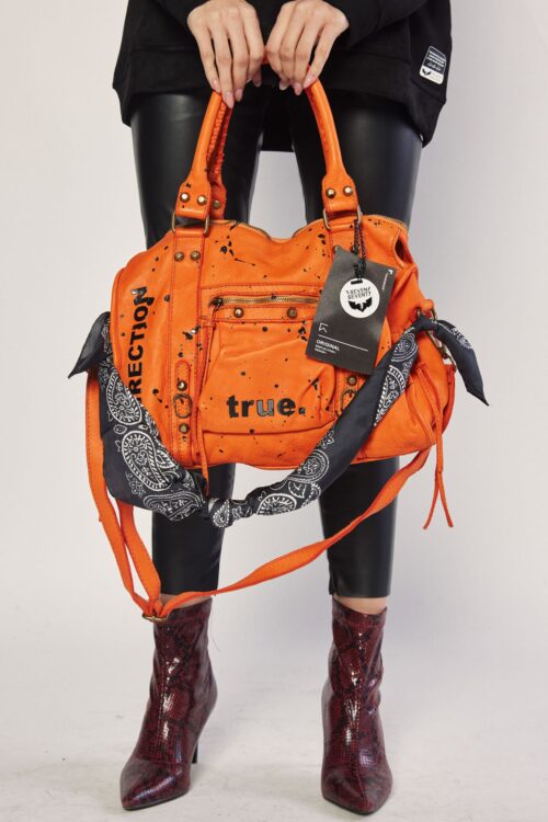 Hand Made Big Orange Leather Hand Bag  SEVEN SEVENTY