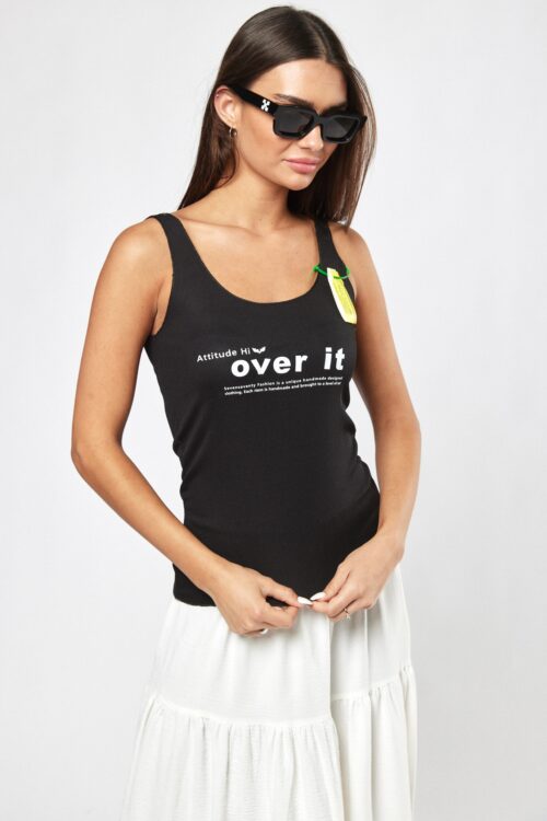 Black Designed Tank Top  OVER IT