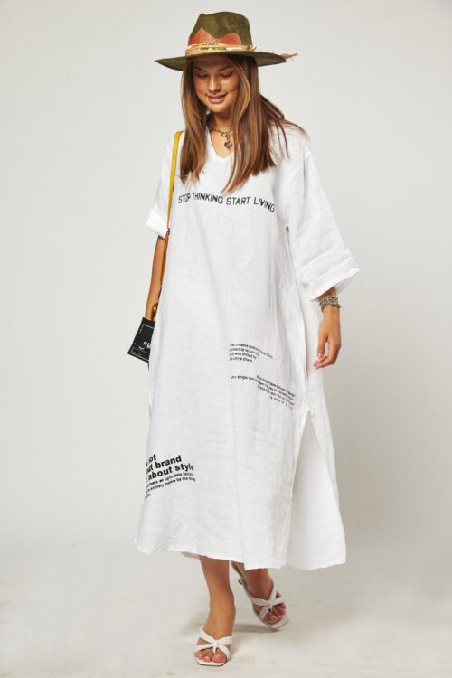 White Midi  Linen Dress STOP