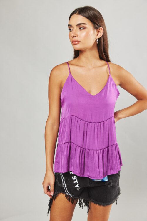 Purple Satin Designed Layer Tank  LOVE