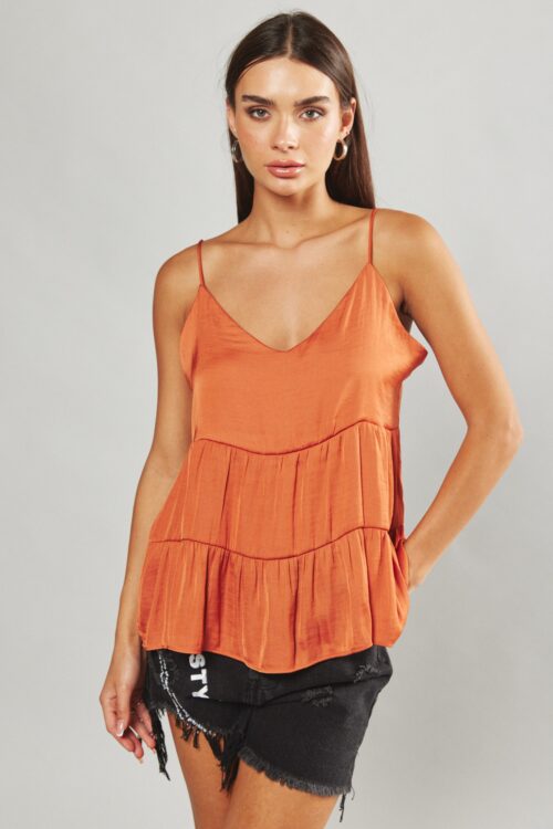 Orange Satin Designed Layer Tank  LOVE