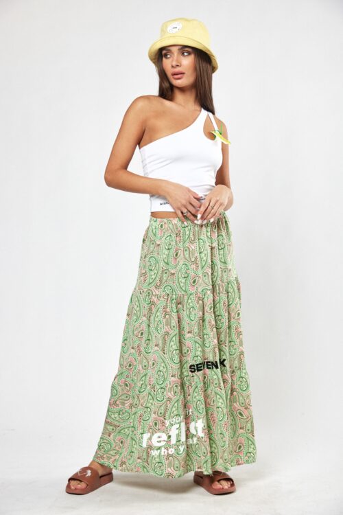 Green and Pink Floral Boho Maxi Skirt  REFLECT