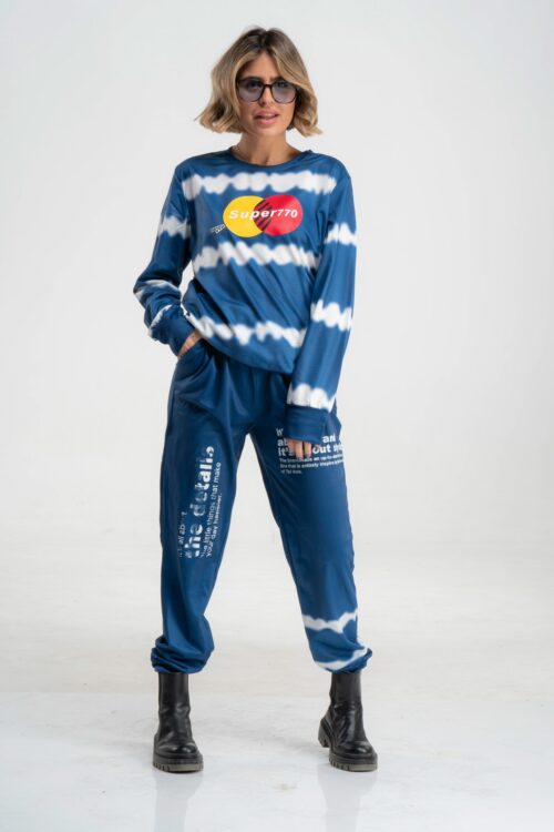 Blue And White Tie Dye Two Piece Jogger Set  SUPER