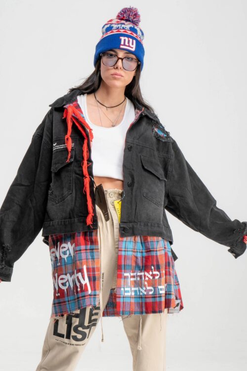  Denim Jacket With Plaid Fabric LOVE