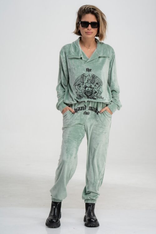 Mint Green Velvet  Two Piece Jogger Set  CLUB