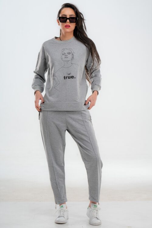 Light Gray Two Piece Pullover Jogger  Set  TRUE
