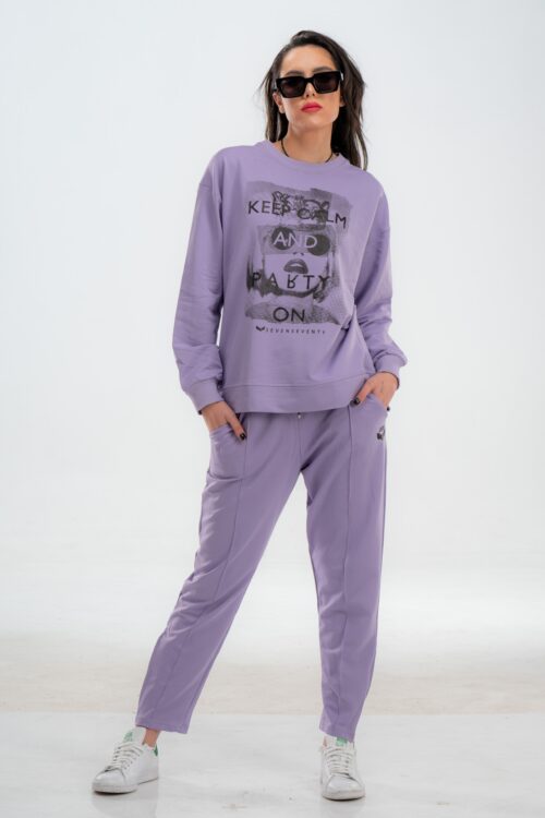 Light Purple Two Piece Pullover Jogger  Set  CALM