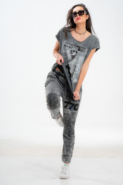 Washed Gray  Two Piece Pullover Jogger  Set  SEVEN