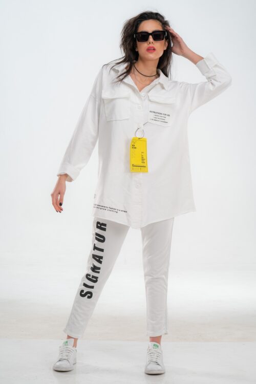 White  Two Piece Pullover Jogger  Set  SIGNATURE