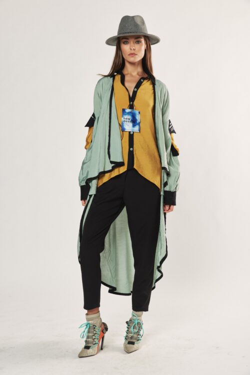 Green and Mustard Colors Long Sleeves Satin Top ALWAYS