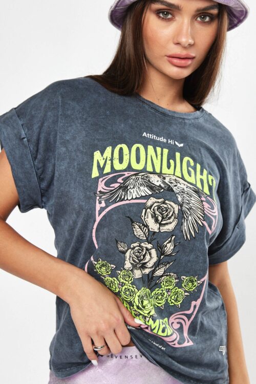  Designed  Washed Grey T- Shirt  MOONLIGHT