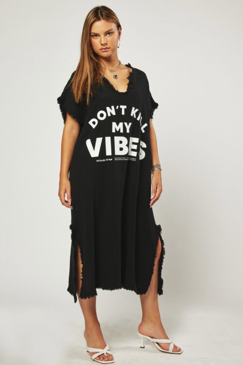Black Cotton Wide Cut Midi Dress VIBES