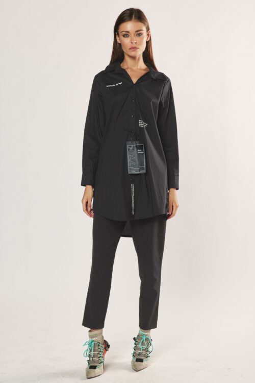 Black Long Sleeves Wide Tunic Top  HI  