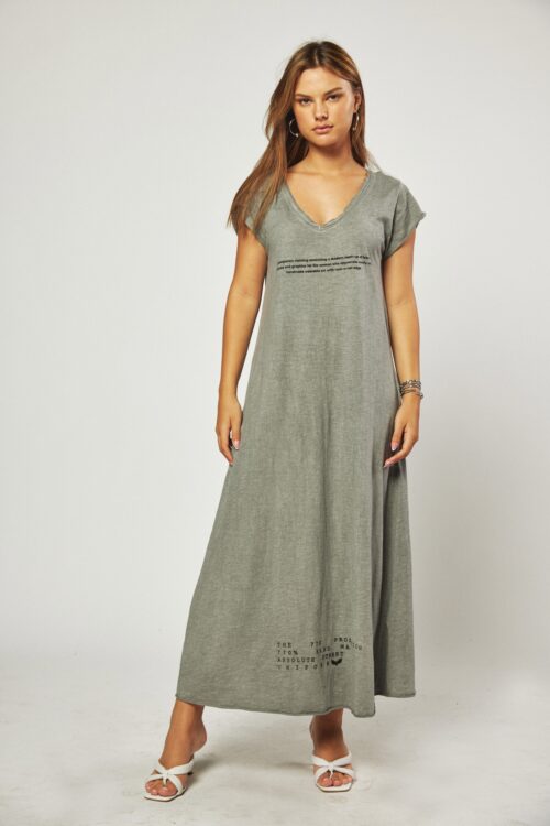 Washed Gray  Midi  Cotton Dress CLOTHING
