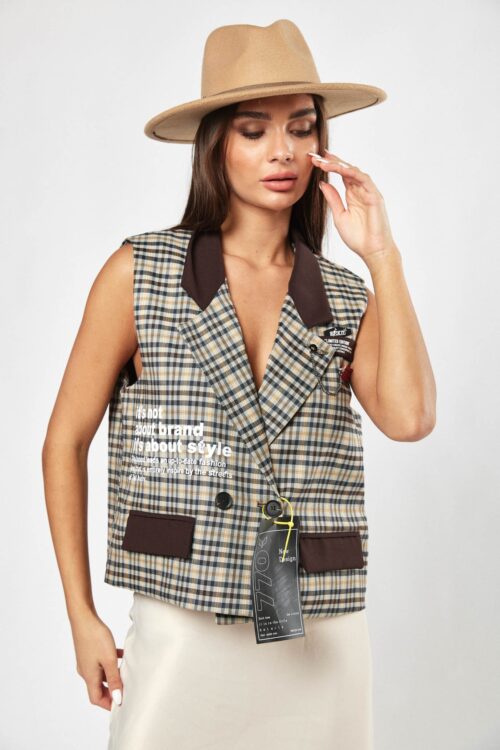 Brown Colors Plaid Elegant Cut  Vest STYLE
