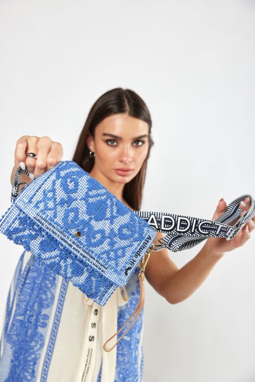 Designed Blue Embroidered Small Hand Bag  ADDICTED