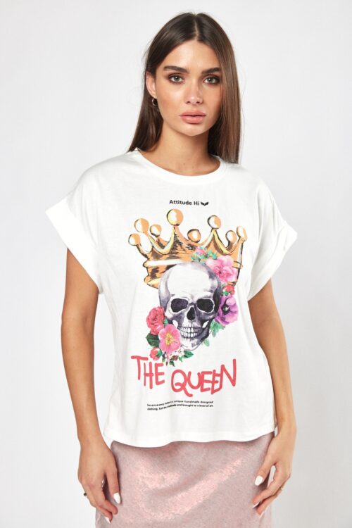  Designed  White  T- Shirt  QUEEN