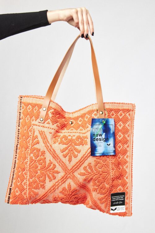 Designed Orange Embroidered Hand Bag  770