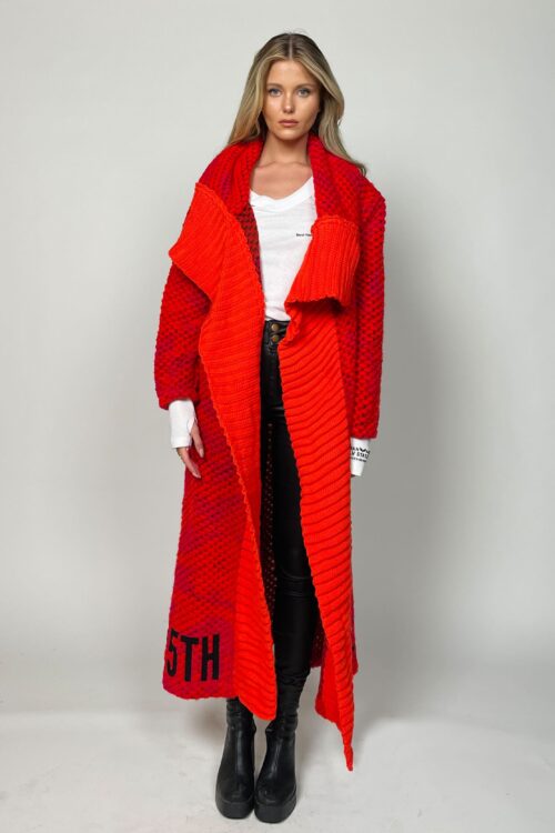 Red And Orange Colors  Knit Long Jacket  DIRECTION