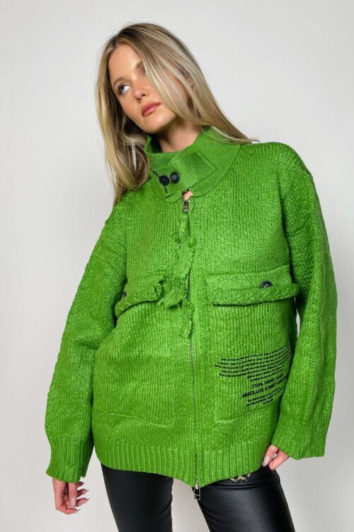 Green Knit Cardigan Top Jacket  HANDMADE