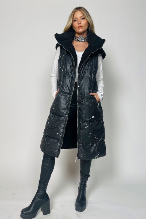 Black  Puffer Midi Vest Coat  SEVEN
