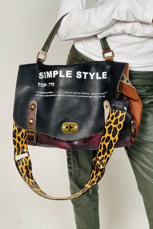 Hand Made Big Brown And Black Multicolor Leather Hand Bag  STYLE