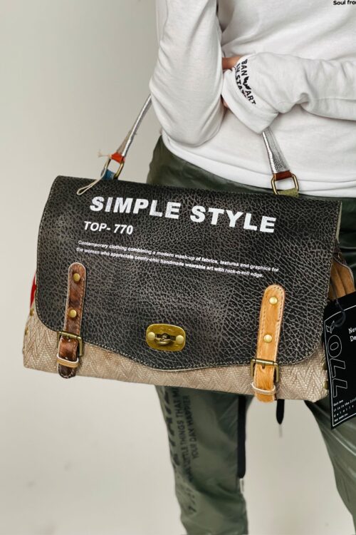 Hand Made Big Brown And Black Multicolor Leather Hand Bag  STYLE