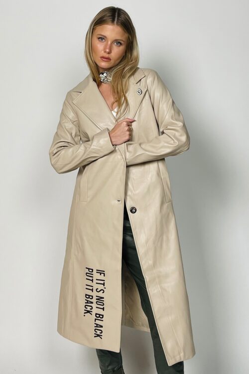 Designed Beige  Long Faux Leather  Coat  NOT