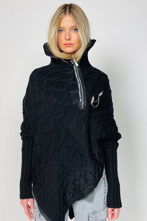 Black Oversize Long Sleeves Knit Tunic  Top WORLD