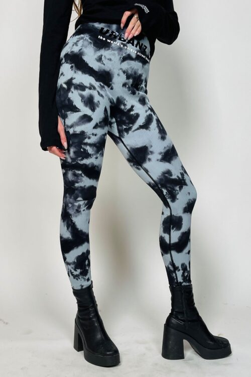 Designed Black And Light Blue Tie Dye Leggings  UNIQUE