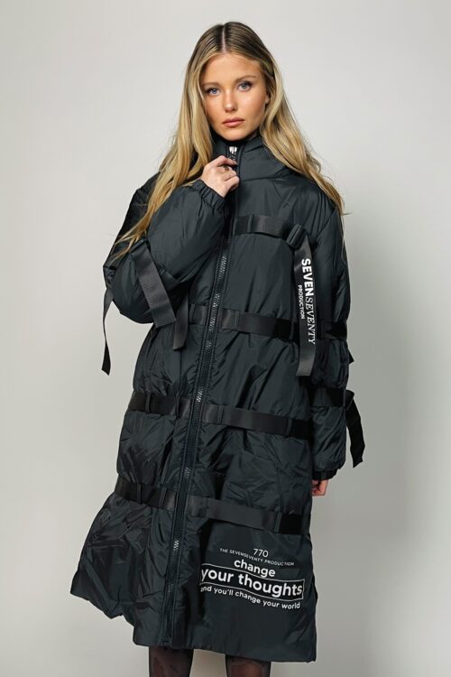  Designed  Long Wide Puffer Black Coat  THOUGHTS