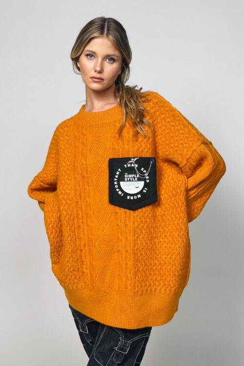 Orange  Long Sleeves Oversize Knit Top  STYLE