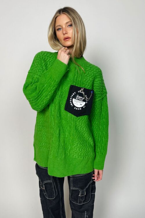 Green Long Sleeves Oversize Knit Top  STYLE